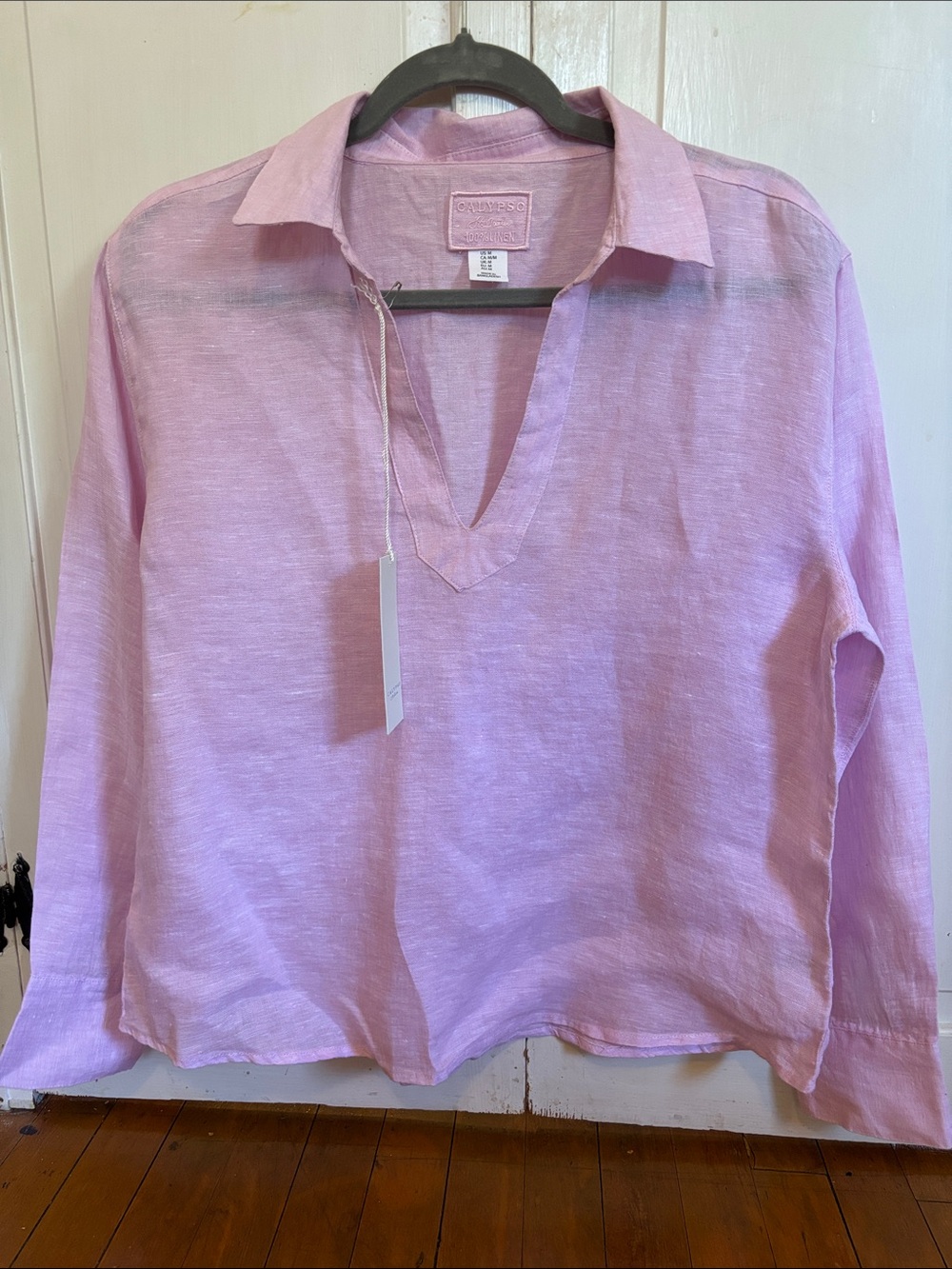 Calypso St. Barth Pink Linen V‑Neck Collared Tunic